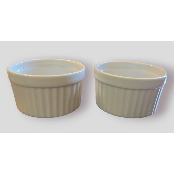 HIC Porcelain Ramekin, Set of 2 White Ribbed 1 CUP - Picture 1 of 6